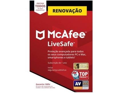Software MCAFEE Livesafe Renovação (1 ano – PC, MacBook, Smartphone e Tablet – Formato Digital)