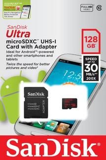 Cartão de Memória MicroSDXC SANDISK Ultra 128 GB + Adaptador SD