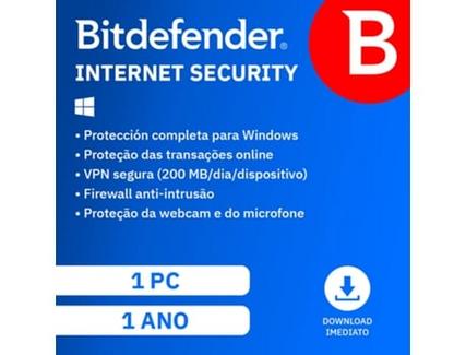 Software BITDEFENDER Internet Security (1 Dispositivo – 1 ano – PC, Mac, Smartphone e Tablet – Formato Digital)