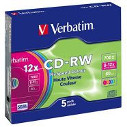 Verbatim CD-RW 700MB 12x Pack 5uni Coloridos Slim JC